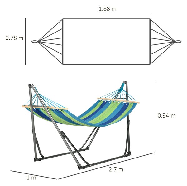 Outsunny Samostatný skládací stojan na hamaku, bavlněná hamaka a ocelová konstrukce, max. nosnost 120 kg, 270x100x94 cm | Aosom