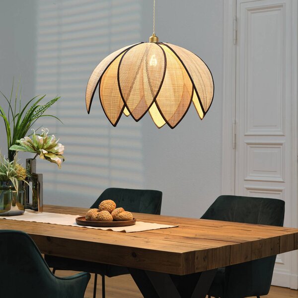 OSRAM Závěsné světlo Decor Rattan Lotus, Ø 67 cm, béžová, E27, stmívatelný, Krémová / jantar, Obývací pokoj / jídelna, Dřevo, Středozemní
