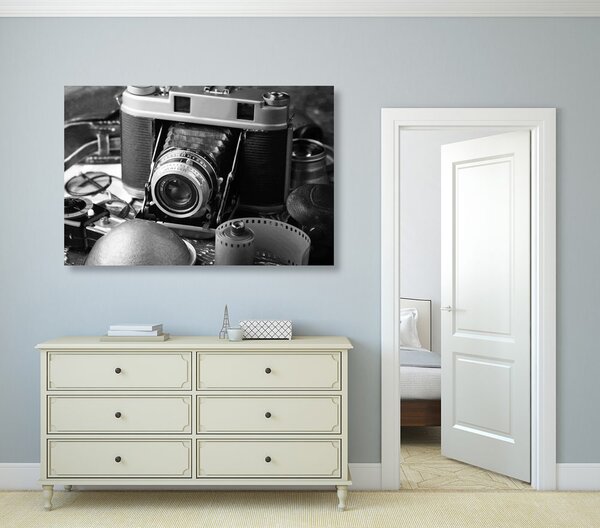 Obraz starý fotoaparát v černobílém provedení