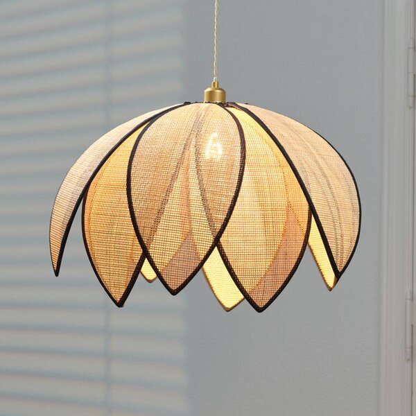 OSRAM Závěsné světlo Decor Rattan Lotus, Ø 67 cm, béžová, E27, stmívatelný, Krémová / jantar, Obývací pokoj / jídelna, Dřevo, Středozemní