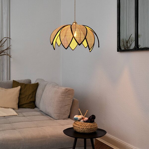 OSRAM Závěsné světlo Decor Rattan Lotus, Ø 48 cm, béžová, E27, stmívatelný, Krémová / jantar, Obývací pokoj / jídelna, Dřevo, Středozemní