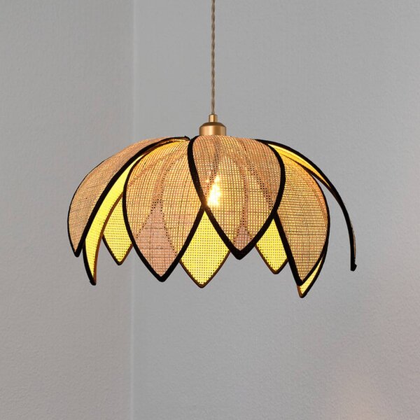OSRAM Závěsné světlo Decor Rattan Lotus, Ø 48 cm, béžová, E27, stmívatelný, Krémová / jantar, Obývací pokoj / jídelna, Dřevo, Středozemní