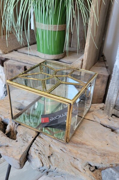 Skleněná šperkovnice se zlatým antik lemem Alex antique - 15*15*12 cm - Colmore by Diga