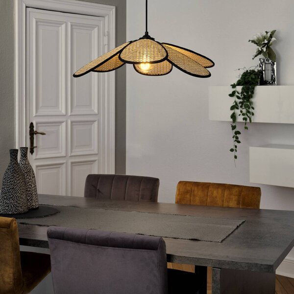 OSRAM Závěsné světlo Decor Rattan Daisy, Ø 58 cm, béžové, E27, stmívatelný, Krémová / jantar, Obývací pokoj / jídelna, Dřevo, Středozemní