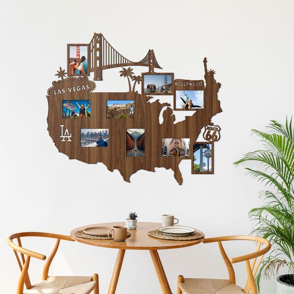 DUBLEZ | Dřevěný nástěnný fotorámeček - Mapa USA