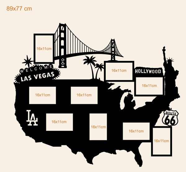DUBLEZ | Dřevěný nástěnný fotorámeček - Mapa USA