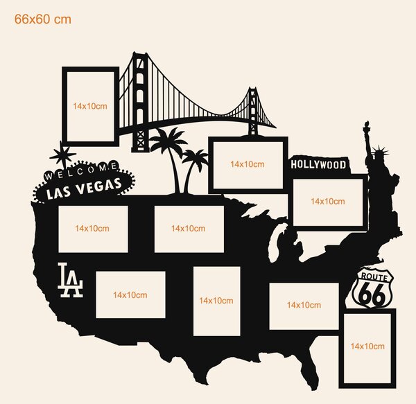 DUBLEZ | Dřevěný nástěnný fotorámeček - Mapa USA