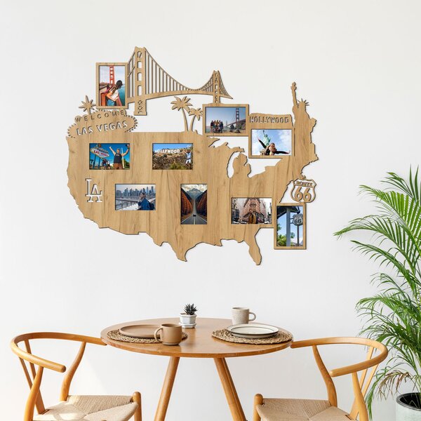 DUBLEZ | Dřevěný nástěnný fotorámeček - Mapa USA