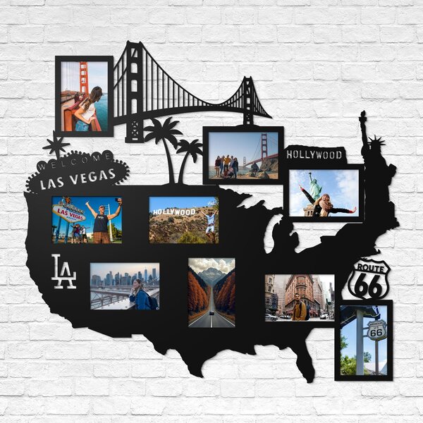 DUBLEZ | Dřevěný nástěnný fotorámeček - Mapa USA