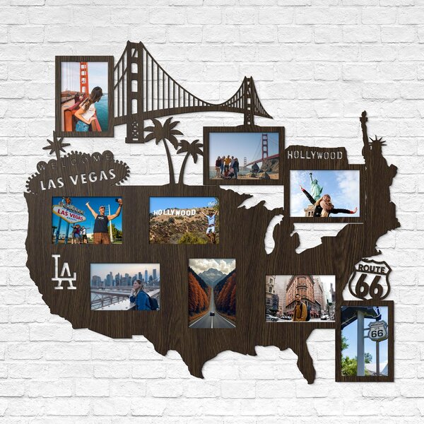 DUBLEZ | Dřevěný nástěnný fotorámeček - Mapa USA