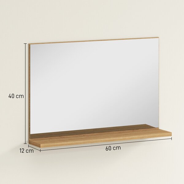 Nástěnné zrcadlo do koupelny Kleankin se policí, moderní víceúčelové zrcadlo do koupelny, ložnice a předsíně, 60x12x40 cm, dřevo | Aosom