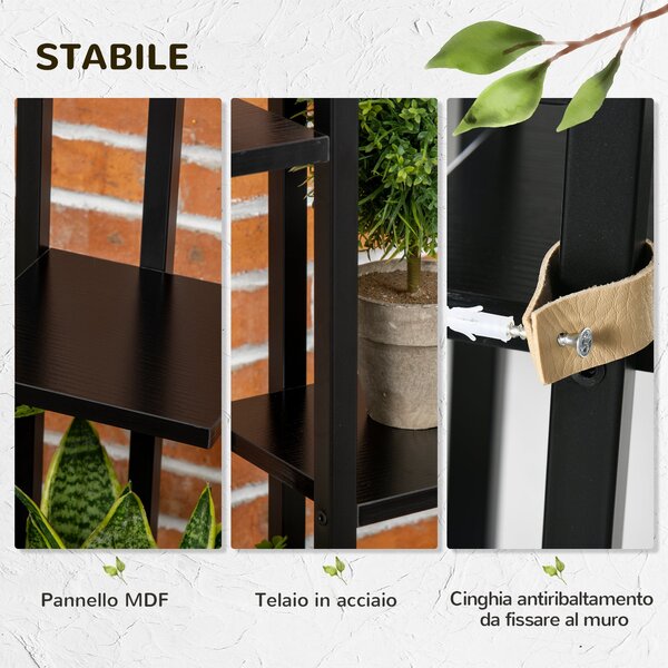 Outsunny 5-patrový stojan na květiny z MDF a oceli, 40x22x113 cm, černý | Aosom