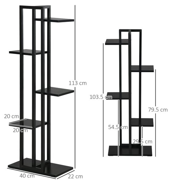 Outsunny 5-patrový stojan na květiny z MDF a oceli, 40x22x113 cm, černý | Aosom