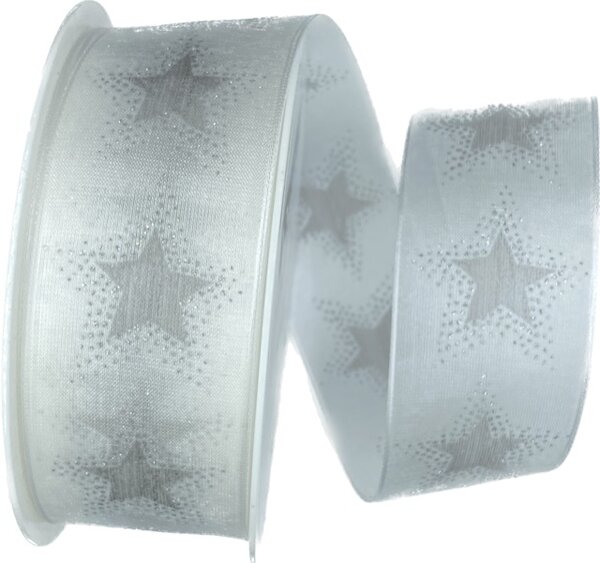Vánoční stuha organzová ORGANDY STARDUST bílá 40mm x 20m (9,-Kč/m)