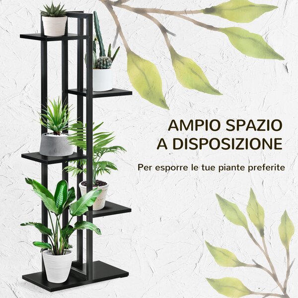 Outsunny 5-patrový stojan na květiny z MDF a oceli, 40x22x113 cm, černý | Aosom