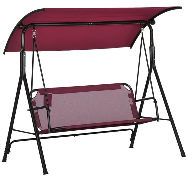 Zahradní houpačka Outsunny pro 3 osoby s nastavitelnou sluneční clonou, prodyšným potahem a kovovým rámem, nosnost do 240 kg, 172x110x153 cm, vínová č