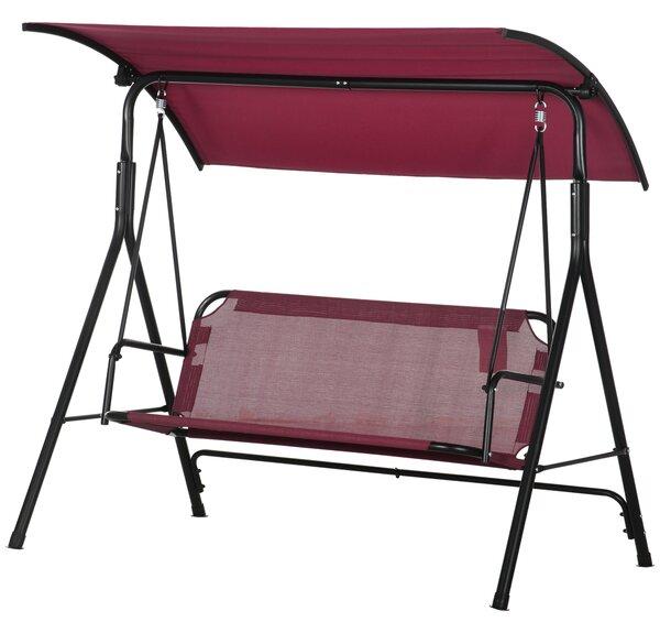 Zahradní houpačka Outsunny pro 3 osoby s nastavitelnou sluneční clonou, prodyšným potahem a kovovým rámem, nosnost do 240 kg, 172x110x153 cm, vínová č