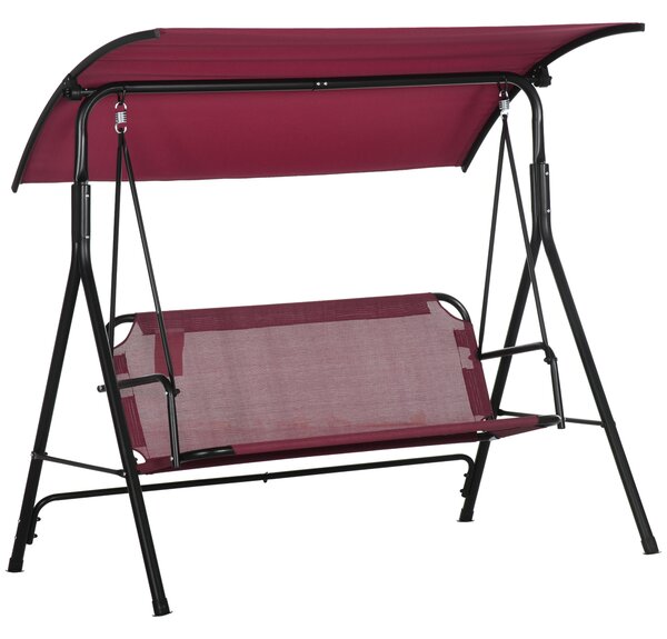 Zahradní houpačka Outsunny pro 3 osoby s nastavitelnou sluneční clonou, prodyšným potahem a kovovým rámem, nosnost do 240 kg, 172x110x153 cm, vínová č