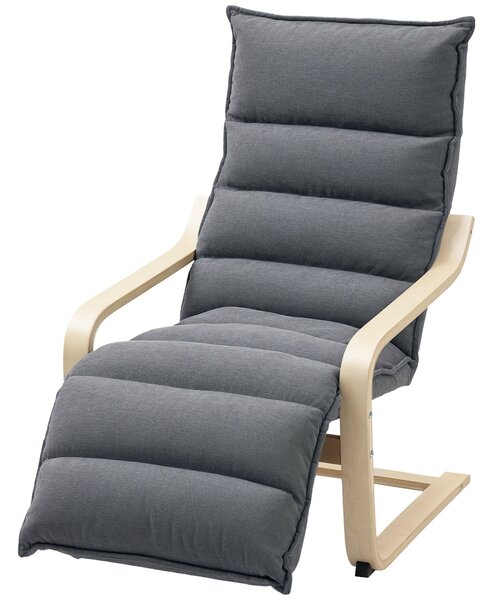 HOMCOM tmavě šedé dřevěné relaxační křeslo s sametovým potahem, nastavitelná opěrka na nohy, moderní design pro obývací pokoj a lounge | Aosom
