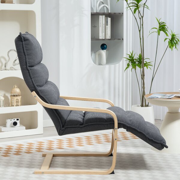 HOMCOM tmavě šedé dřevěné relaxační křeslo s sametovým potahem, nastavitelná opěrka na nohy, moderní design pro obývací pokoj a lounge | Aosom