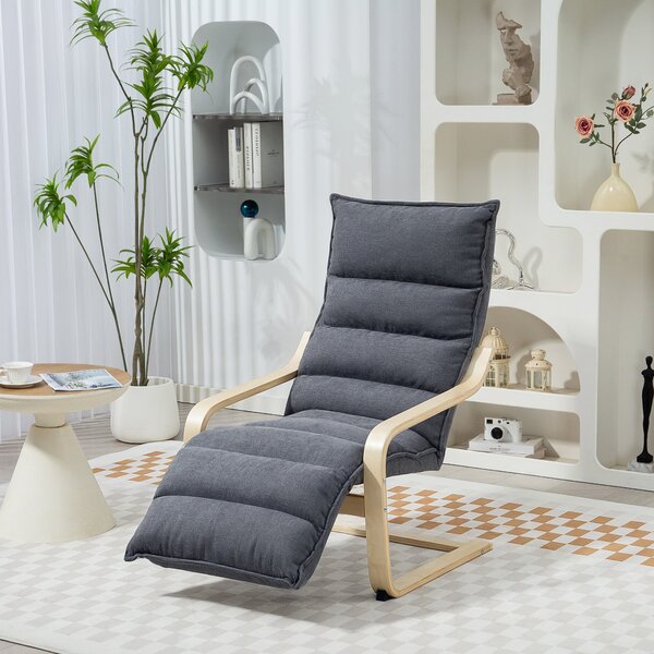 HOMCOM tmavě šedé dřevěné relaxační křeslo s sametovým potahem, nastavitelná opěrka na nohy, moderní design pro obývací pokoj a lounge | Aosom