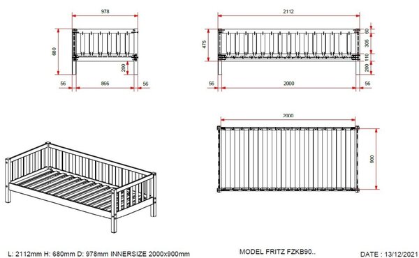 Borovicová postel Vipack Fritz 90 x 200 cm