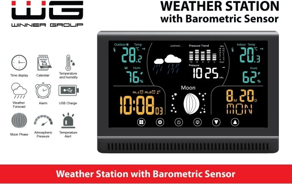 Winner Group - Meteostanice s LCD barevným displejem a budíkem 5xAAA
