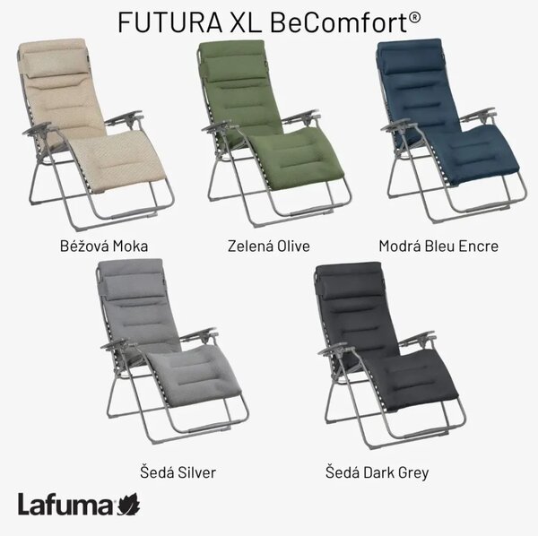 Zvýhodněná sada: 2× Relaxační křeslo Lafuma FUTURA XL BeComfort modrá Bleu Encre + 2× držák nápojů ZDARMA