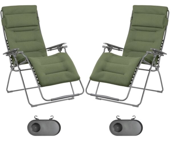 Zvýhodněná sada: 2× Relaxační křeslo Lafuma FUTURA XL BeComfort zelená Olive + 2× držák nápojů ZDARMA