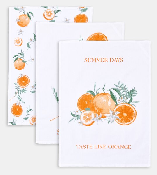 Sinsay - Sada kuchyňských utěrek s motivem pomerančů 3 pack - oranžová