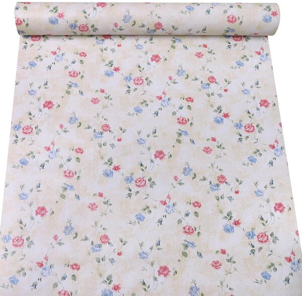 Samolepící tapety 45 cm x 10 m IMPOL TRADE 9033, růžičky modro-červené na krémovém podkladu, samolepící tapety