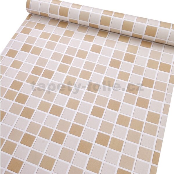 Samolepící tapety 45 cm x 10 m IMPOL TRADE 9197, mozaika béžová se stříbrnou spárou, samolepící tapety