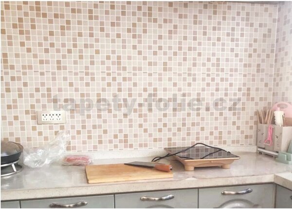 Samolepící tapety 45 cm x 10 m IMPOL TRADE 9197, mozaika béžová se stříbrnou spárou, samolepící tapety
