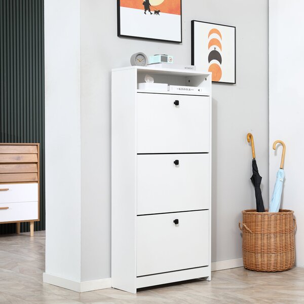 HOMCOM Botník s 3 sklápěcími přihrádkami (18 párů bot) a 1 úložnou policí z dřevotřísky, bílý, 60x24x132cm | Aosom