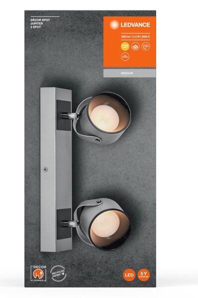 LEDVANCE LED nástěnné a stropní bodové svítidlo Jupiter stříbrné 2 spoty 4058075828223