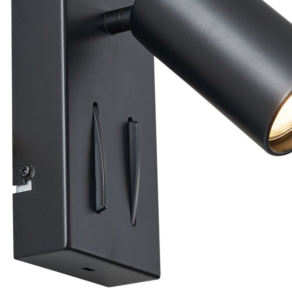 Moderní nástěnné svítidlo černé 2-světelné naklápěcí s portem USB-C - Lesly