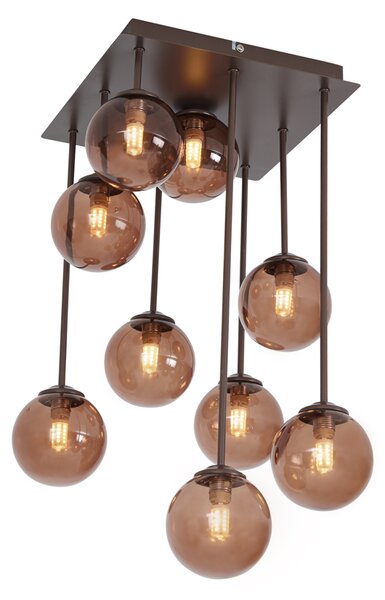 Designové stropní svítidlo bronzové s bronzovým sklem 9-světelné - Atény