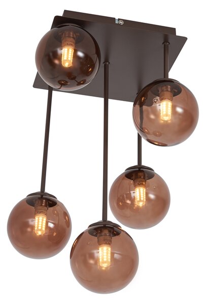 Designové stropní svítidlo bronzové s bronzovým sklem 5-světelné - Atény