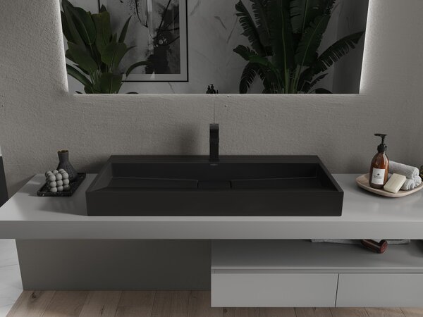 Mexen Ava, umyvadlo na desku z konglomerátu 1/O 100 x 46 cm, černá matná, 23011071