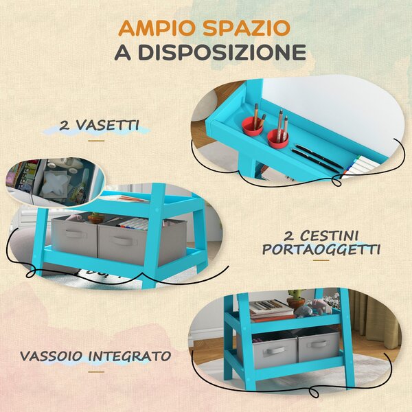 AIYAPLAY Dětská oboustranná mazatelná tabule s papírovým válečkem a 2 úložnými kontejnery, magnetická bílá tabule, černá s dřevěným uměleckým stojanem