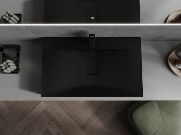 Mexen Poli, umyvadlo na desku z konglomerátu 1/O 80 x 48 cm, černá matná, 23028071