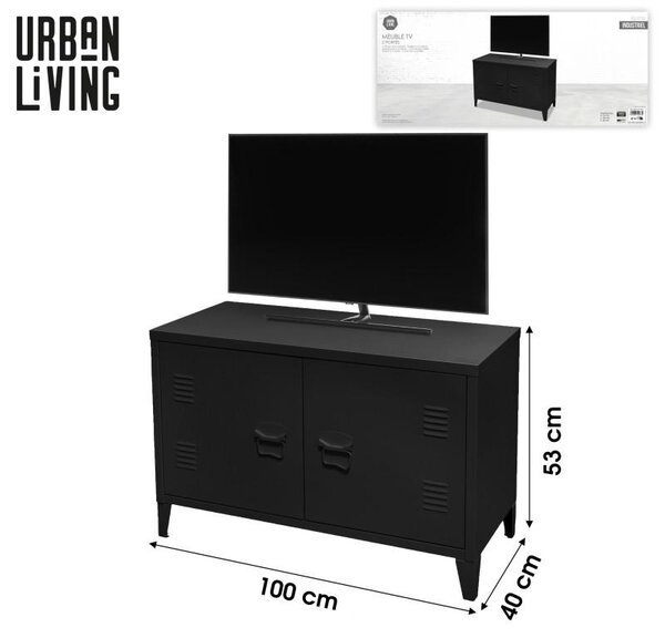 DOCHTMANN Komoda kovová černá, TV skříňka 100x40x53cm, industriální