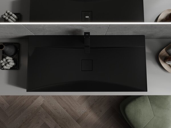 Mexen Poli, umyvadlo na desku z konglomerátu 1/O 100 x 48 cm, černá matná, 23021071