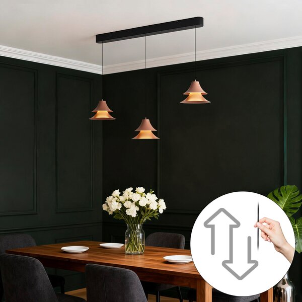 Závěsné svítidlo černé s moka barvou vč. LED 3-krokové stmívatelné 3-světelné Easylift – Witch