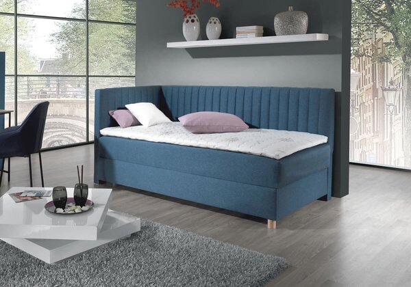 Rohová postel boxspring s úložným prostorem NOVO s čely