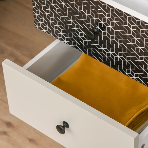 HOMCOM Komoda s geometrickým vzorem, 5 zásuvek, moderní nábytek do ložnice a předsíně, 40x40x111,5cm Černá Šedá | Aosom