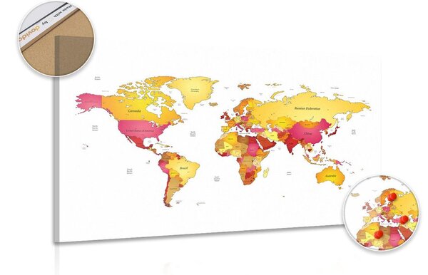 Obraz na korku mapa světa v barvách