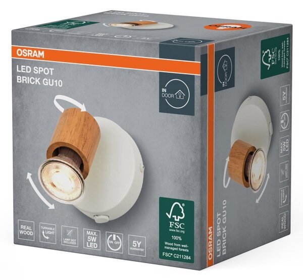Bílé nástěnné svítidlo Brick s dřevěným dekorem