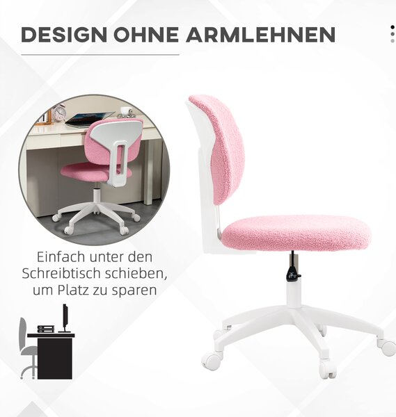 Vinsetto kancelářská židle, ergonomická pracovní židle, výškově nastavitelná počítačová židle bez opěrek, otočná židle do studijního pokoje, sametová