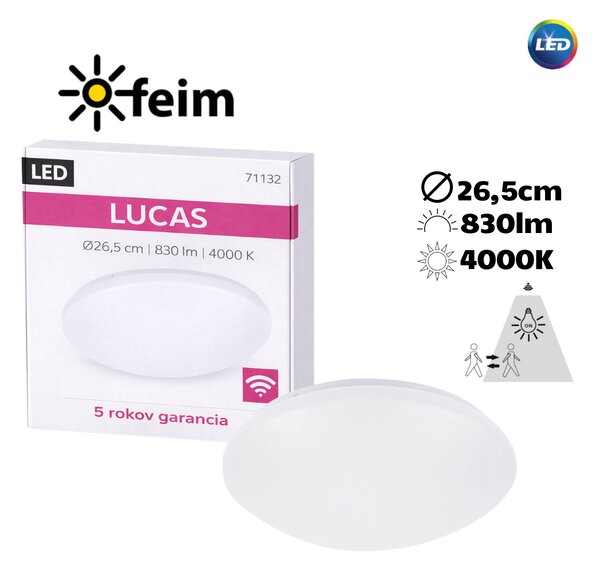 RABALUX 71132 Lucas stropní svítidlo se senzorem LED D265mm 12W/830lm 4000K IP44 bílá